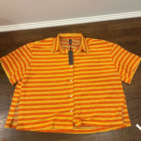 TRIANGL Striped Orange and Yellow Bikini Set with Cover Up Shirt - Picture 3 of 4